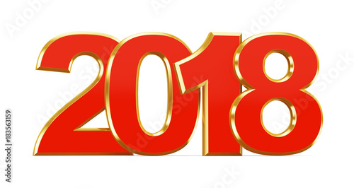 New year inscription gold and red 2018 on a white background. 3d rendering.