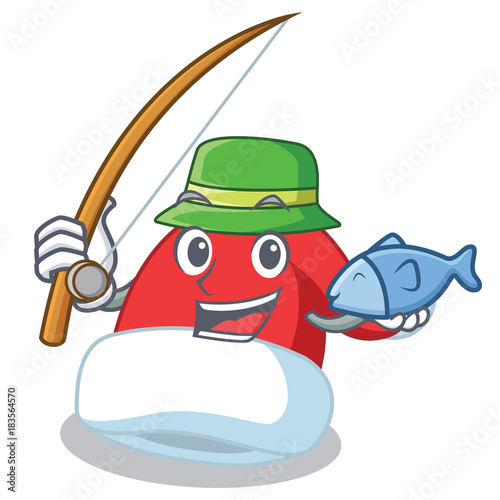 Fishing Christmas hat character cartoon