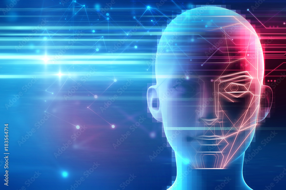 graphic face on abstract technology background graphic face on abstract technology background