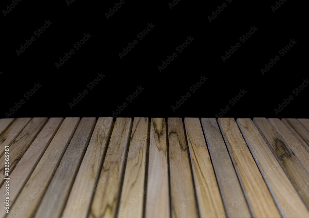 Natural wood flooring Empty with black background.