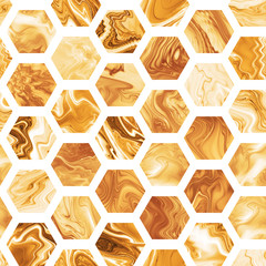 Handdoek met foto Marmeren hexagons patronen Naadloos hexagon patroon goud marmer  © Klavdiya Krinichnaya