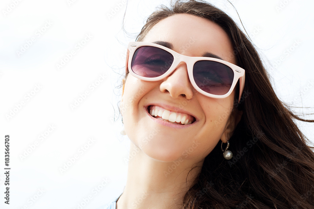 close up Happy woman near ocean, summer vacation close up Happy woman near ocean, summer vacation