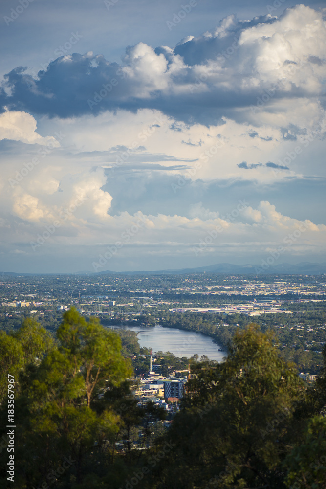 View of Brisbane and surrounding suburbs from Mount Coot-tha during the day View of Brisbane and surrounding suburbs from Mount Coot-tha during the day