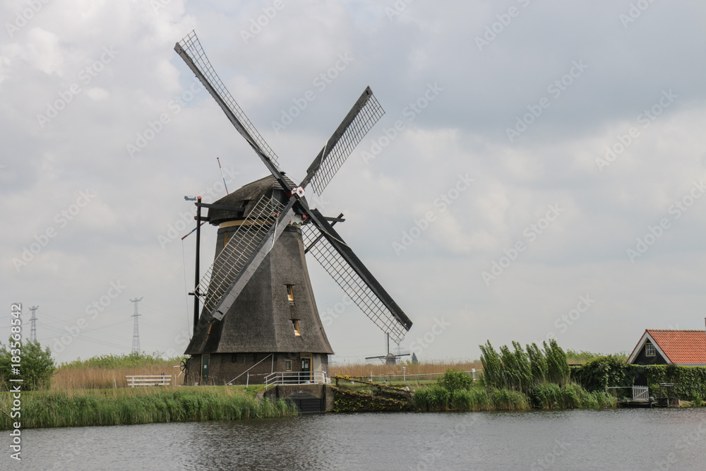 Traditional Dutch windmill in Kinderdijk - Netherlands