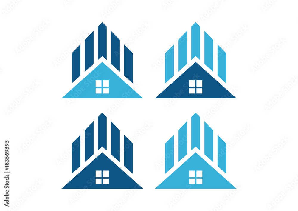 Simple Line Art Roof Home Building Real Estate on the City Modern Logo