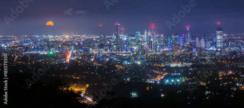 View of Brisbane from Mount Coot-tha at night. Queensland, Australia.