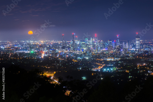 View of Brisbane from Mount Coot-tha at night. Queensland  Australia.
