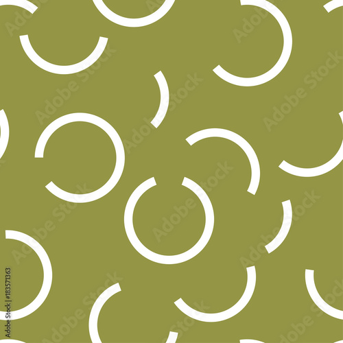 Geometric ornament. Olive green and white seamless pattern