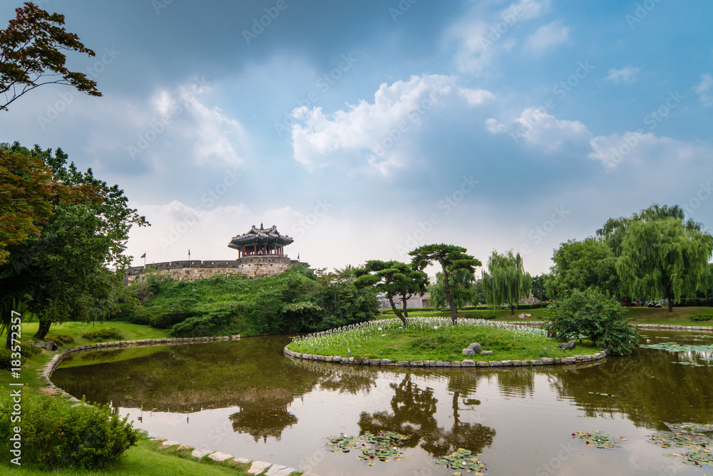 Suwon, South Korea - Yongyeon Pond in Hwaseong Fortress, Korea’s World Heritage. Suwon, South Korea - Yongyeon Pond in Hwaseong Fortress, Korea’s World Heritage.