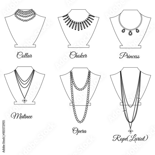 Types of necklaces by length outline photo