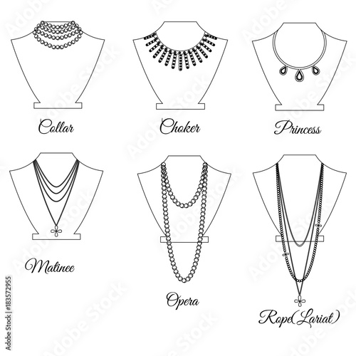 Types of necklaces by length outline