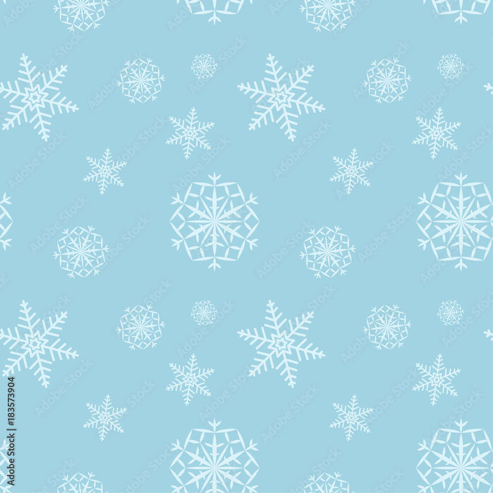 Snowflakes seamless pattern. White and blue background with christmas elements