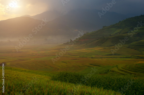 Vietnam Beautiful rice terrace view landscape in Mu Cang Chai