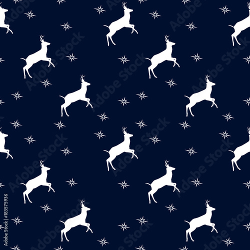 winter seamless pattern with reindeer and snowflakes