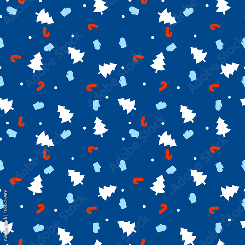 Christmas seamless pattern with christmas tree and snowflakes, vector background