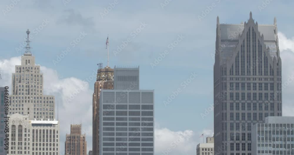 Detroit City Skyline Tripod Locked Close Up Roof Tops Detroit City Skyline Tripod Locked Close Up Roof Tops