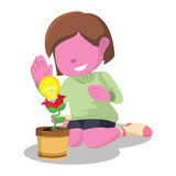 Pink girl with innovation plant– stock illustration

