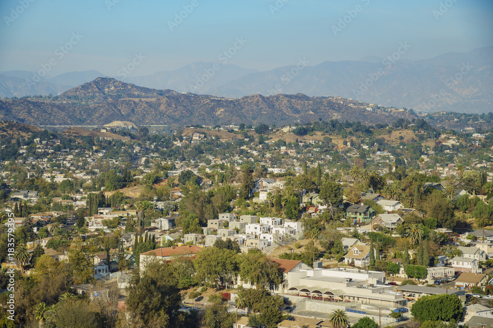 Aerial view of the cityscape of Highland Park
