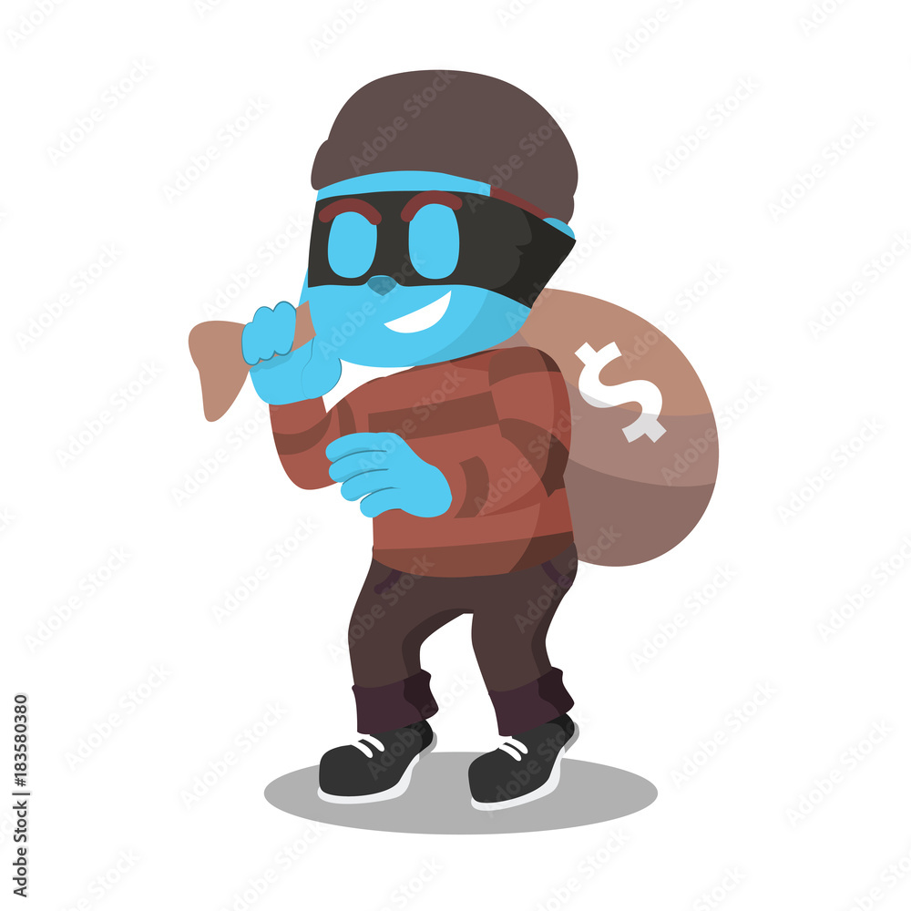 Blue thief with money sack– stock illustration
