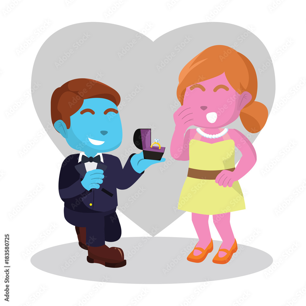 Blue guy propose marriage pink lady– stock illustration
