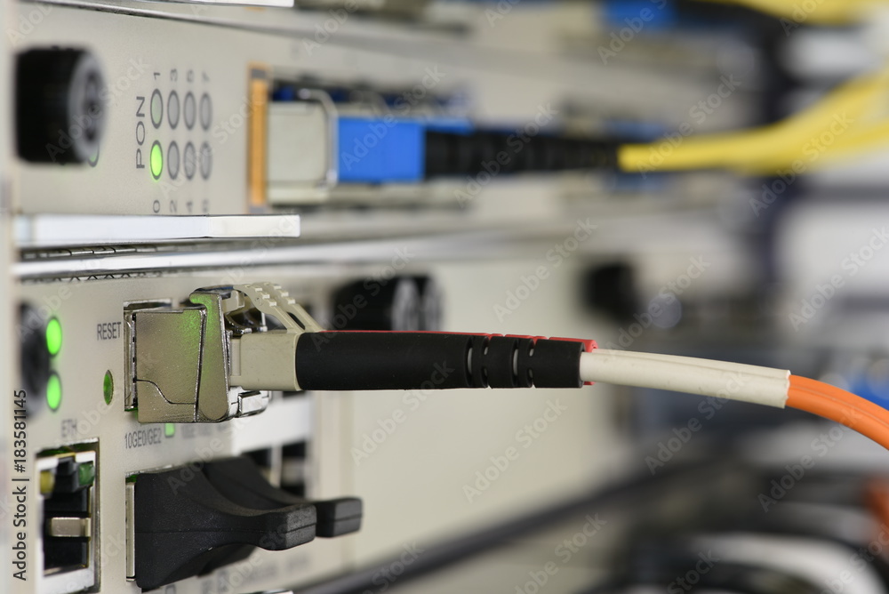 Optical network cables and devices in technology data center Optical network cables and devices in technology data center