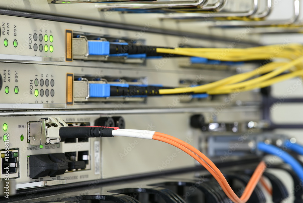 Optical network cables and devices in technology data center Optical network cables and devices in technology data center