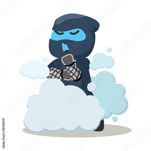 Blue ninja disappear in smoke– stock illustration   © funway5400