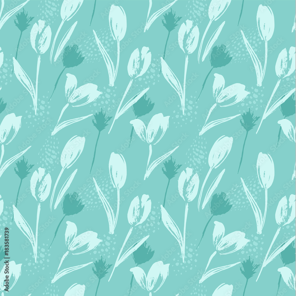 Abstract floral seamless pattern tulips .Trendy hand drawn textures.