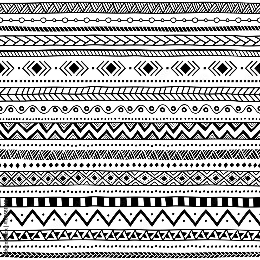 Seamless ethnic pattern. Black and white striped background. Aztec and  tribal motifs. Prints for textiles. Stock Vector | Adobe Stock