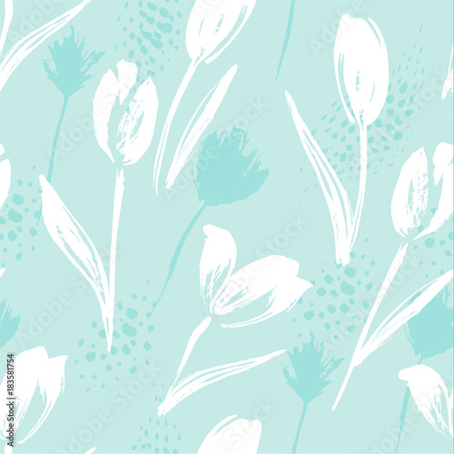 Abstract floral seamless pattern tulips .Trendy hand drawn textures.