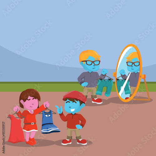 Kids choosing outfit illustration design– stock illustration   © funway5400