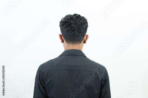 Man back standing isolated on white background
