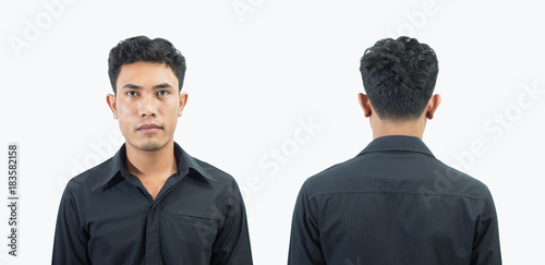Man stand front and back isolated on white background