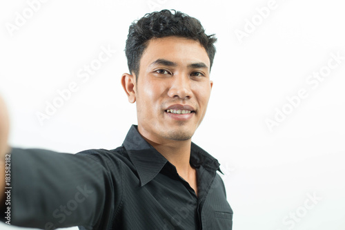 Asian man selfie photo isolated on white background 