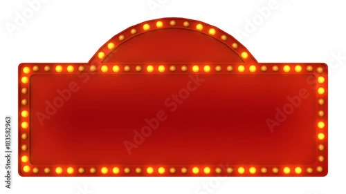 Red Marquee light board sign retro on white background. 3d rendering