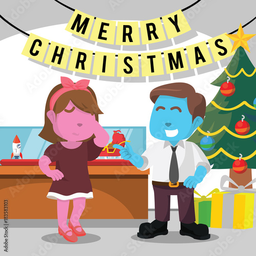 Parents buying christmas presents– stock illustration 