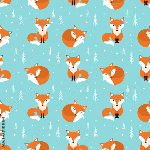 Fox seamless pattern. Vector illustration