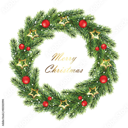 Сhristmas wreath isolated on white background.  Vector illustration eps 10.