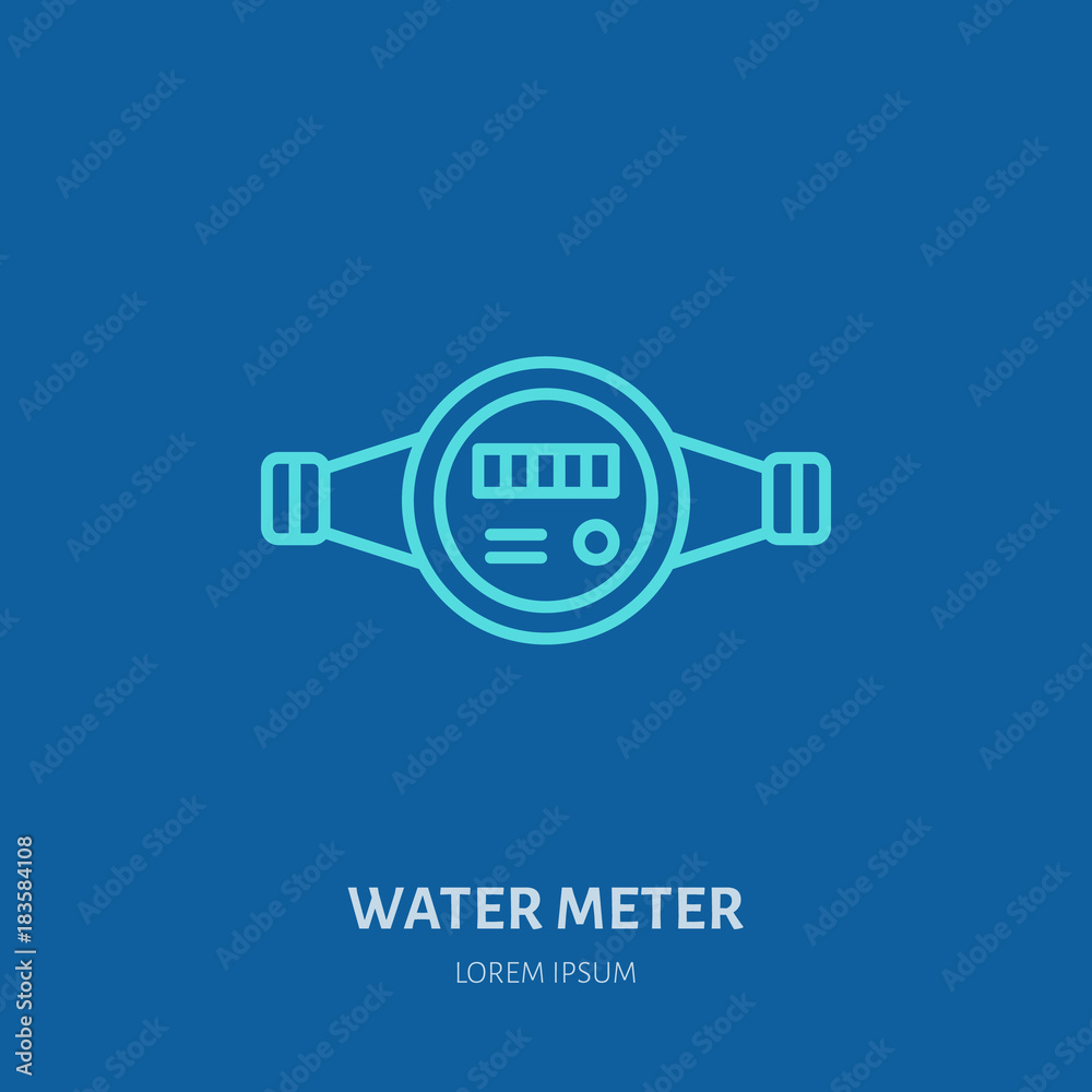 Fototapeta premium Illustration of water meter, plumber equipment. Plumbing vector flat line icon. Repair service logo.