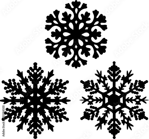 three black snowflakes collection isolated on white