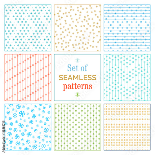 Set of seamless snowflakes patterns.