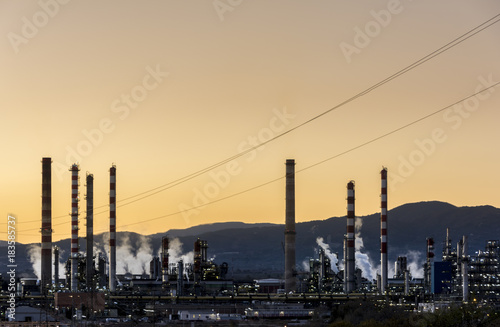 Factory Smoke stack - Oil refinery - petrochemical plant