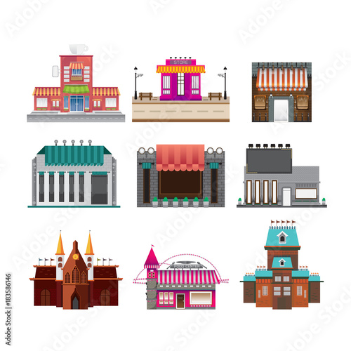 buildings set isolated on white background