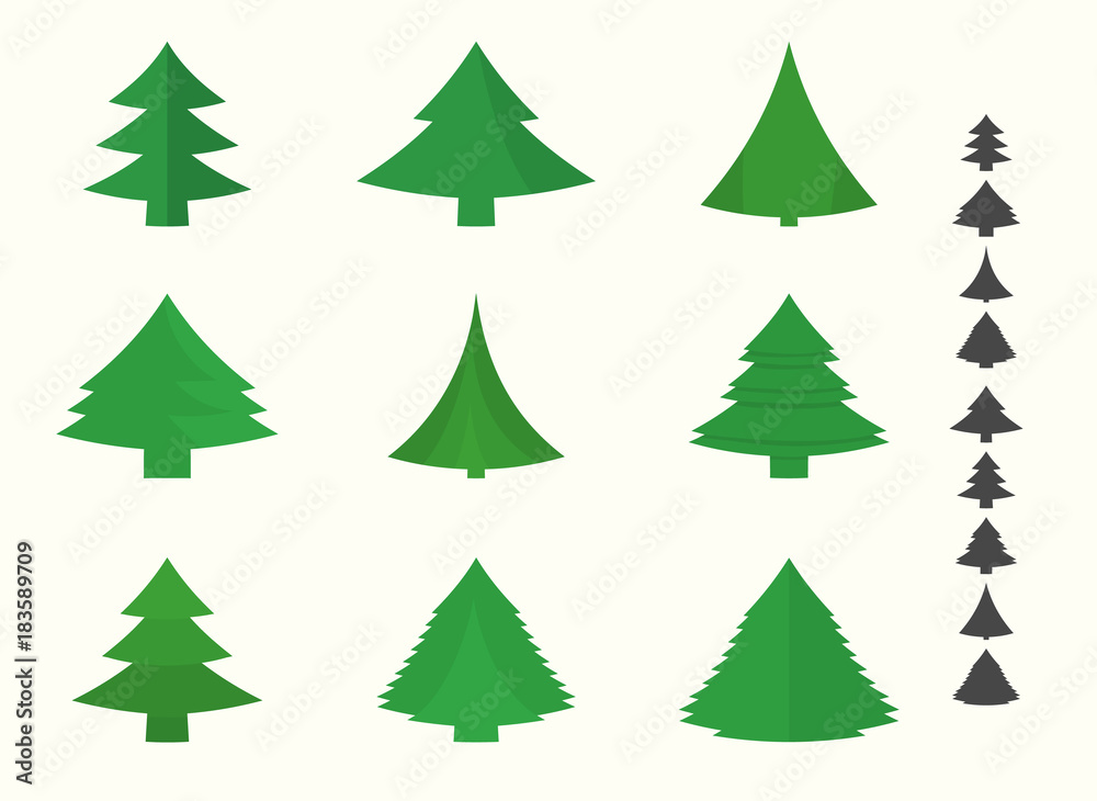 Set of christmas and new year tree icons