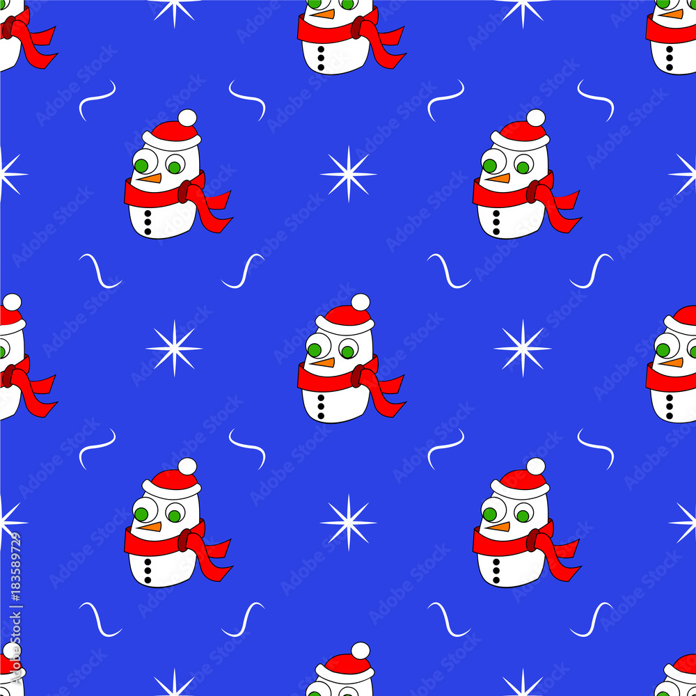 Vector pattern with a snowman and snowflakes. Vector pattern with a snowman and snowflakes.