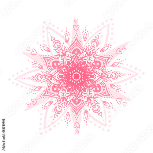 Valentines Day romantic mandala on white isolated background. Love poster.