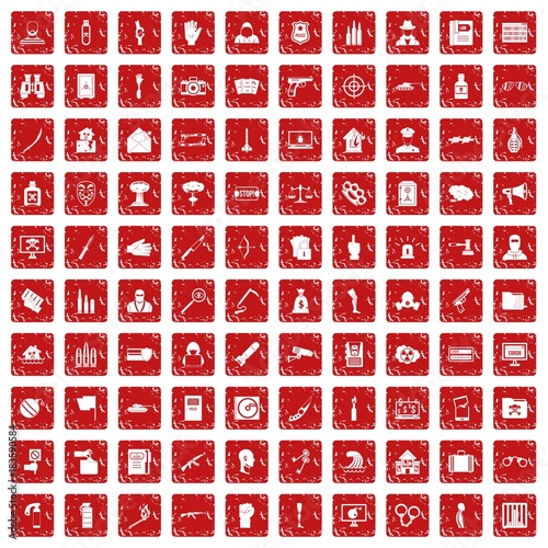 100 violation icons set grunge red