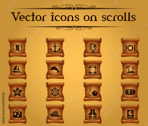 cruise vector icons on scrolls for your creative ideas