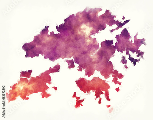 Hong Kong watercolor map in front of a white background