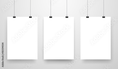 Mock-Up Realistic White Poster Hanging. Empty White Vector Poster Template.
